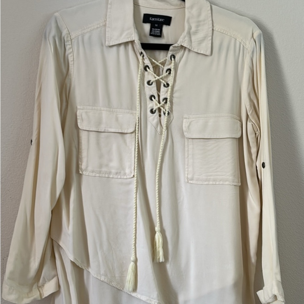 Karen Kane Off-White Lace-Up Top